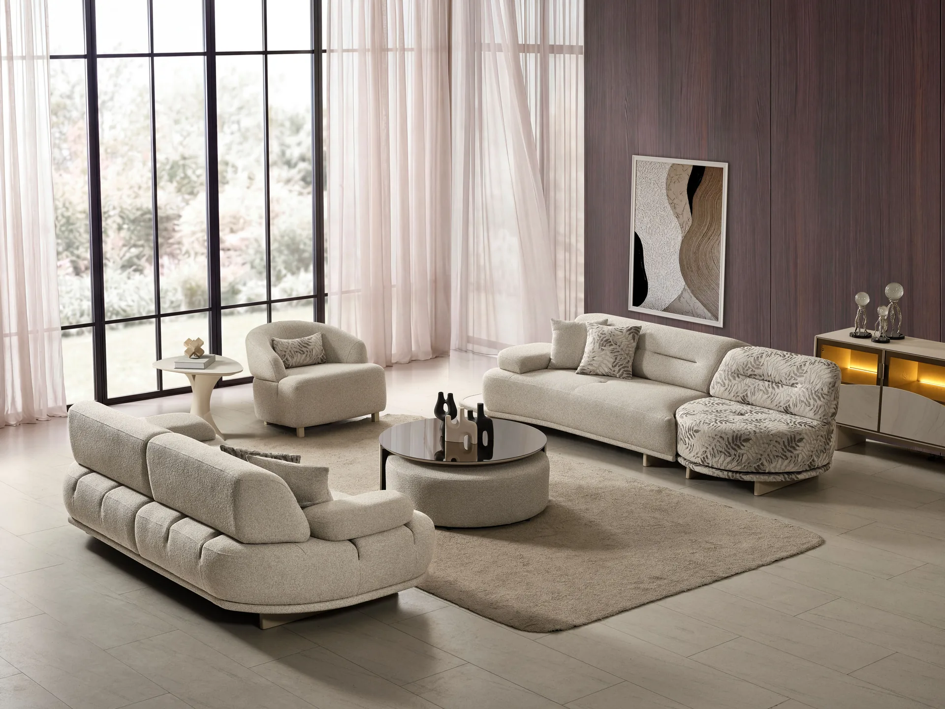 Venüs koltuk takımıyla döşenmiş modern salon